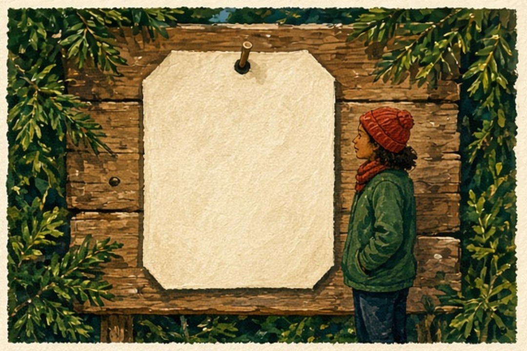 A painted local race-bib note stored privately at camp