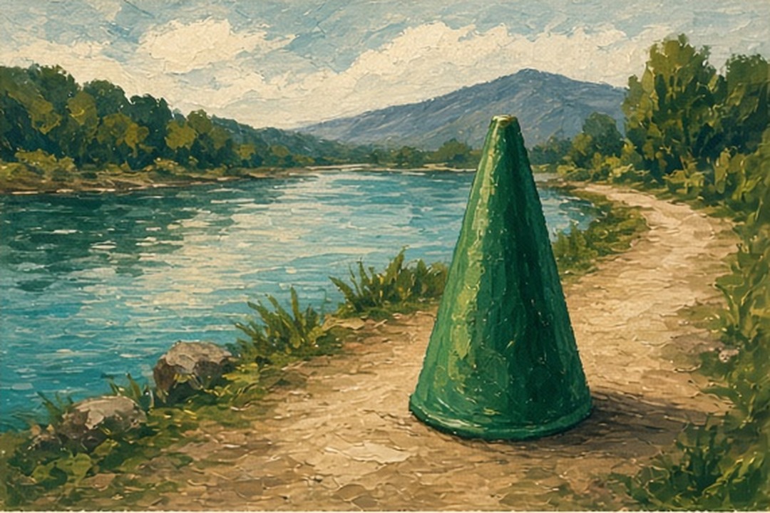 A painted course marker waiting for a verified publisher contact card